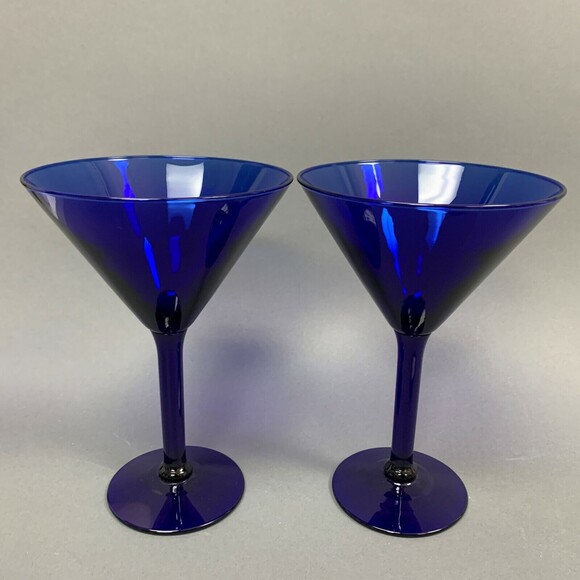 Cobalt Blue Glass Martini Margarita Glasses Moon Tree 6 7/8 Tall Lot of 2 - Picture 5 of 6